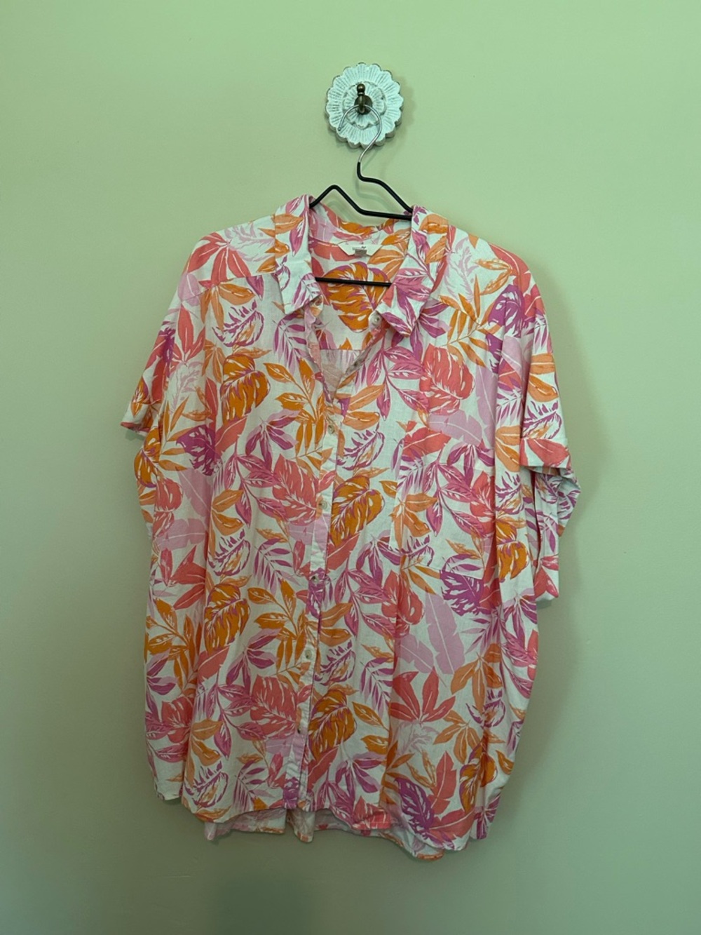 Terra & Sky Pink, Orange & White Tropical Button-Up Shirt
